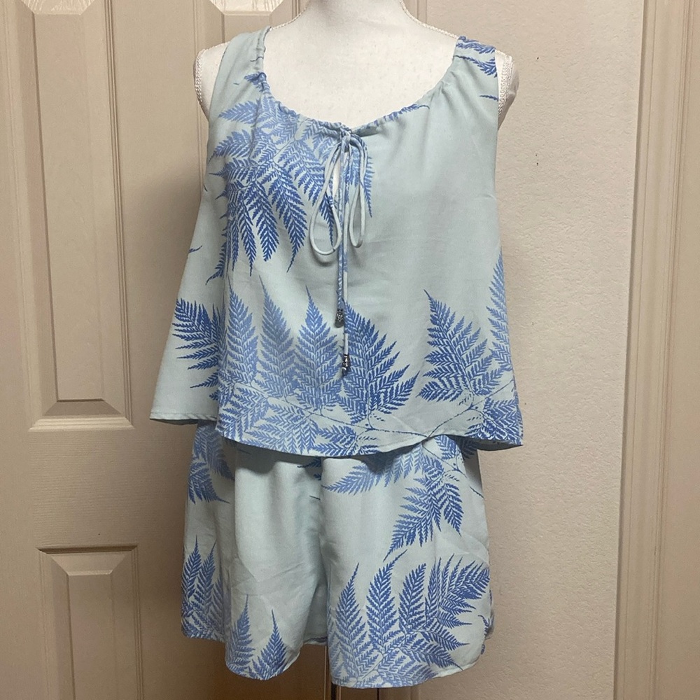 Vici Romper Light Green with Blue Palm Leaf Pattern Size M